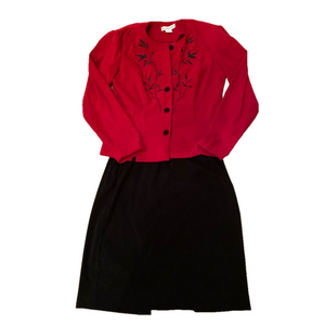 2/$18 Skirt suit with embroidered red blazer jacket velvet feel